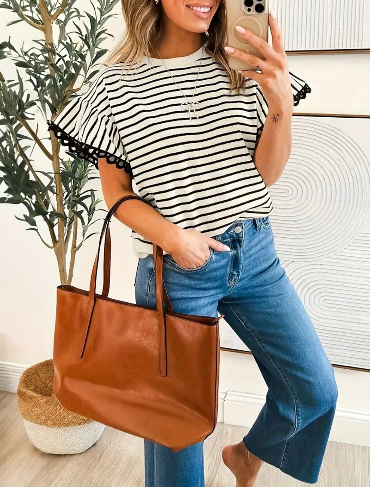 Stylish Women's Blouse - Non-See-Through Lace Trim Top