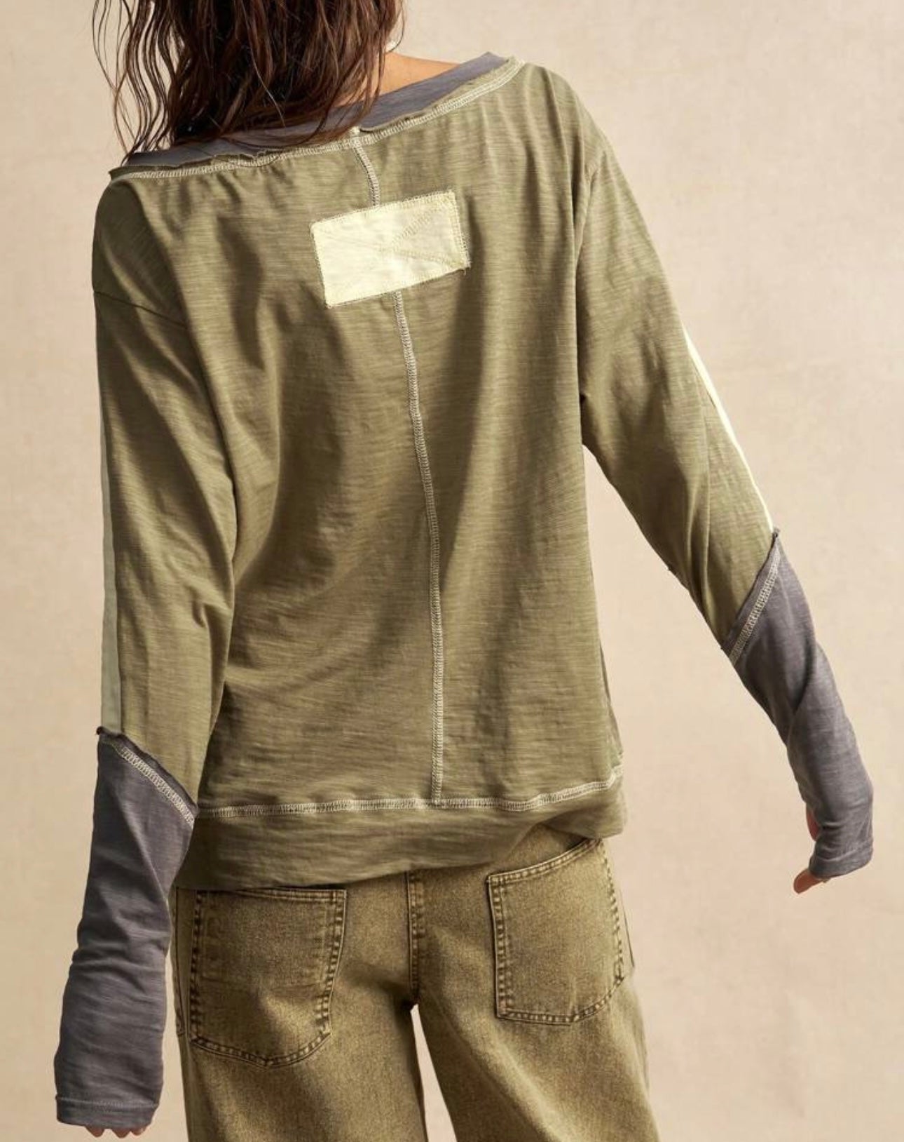 Casual Knitted Patchwork Round Neck Long Sleeve Loose T-Shirt