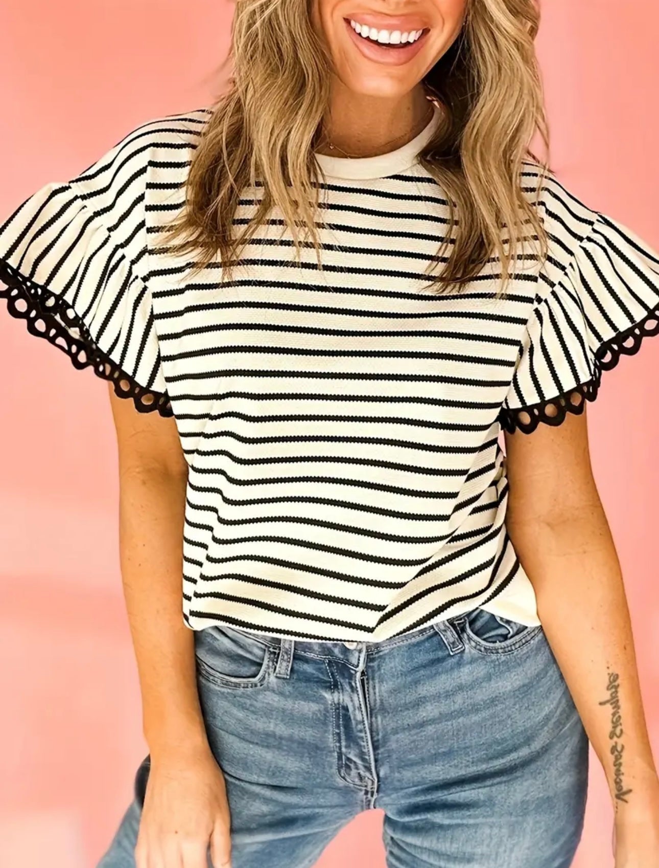 Stylish Women's Blouse - Non-See-Through Lace Trim Top