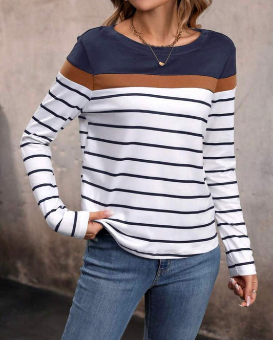 Striped Print Colorblock long sleeve Top