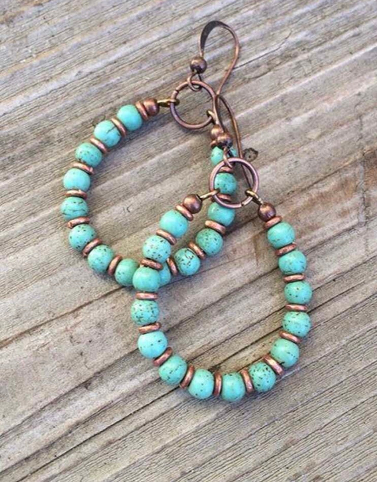 Boho Shell & Wooden Beaded Drop Hoop Earrings