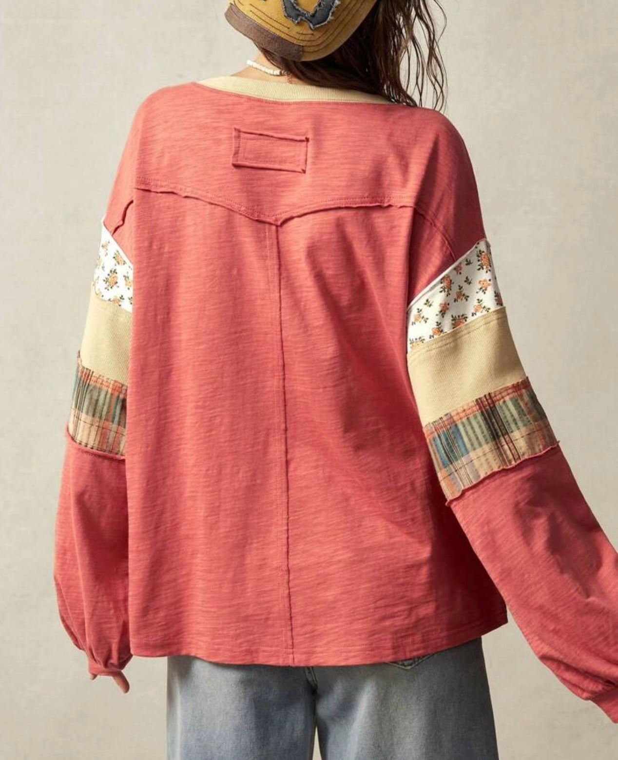 Patchwork Round Neck Long Sleeve top
