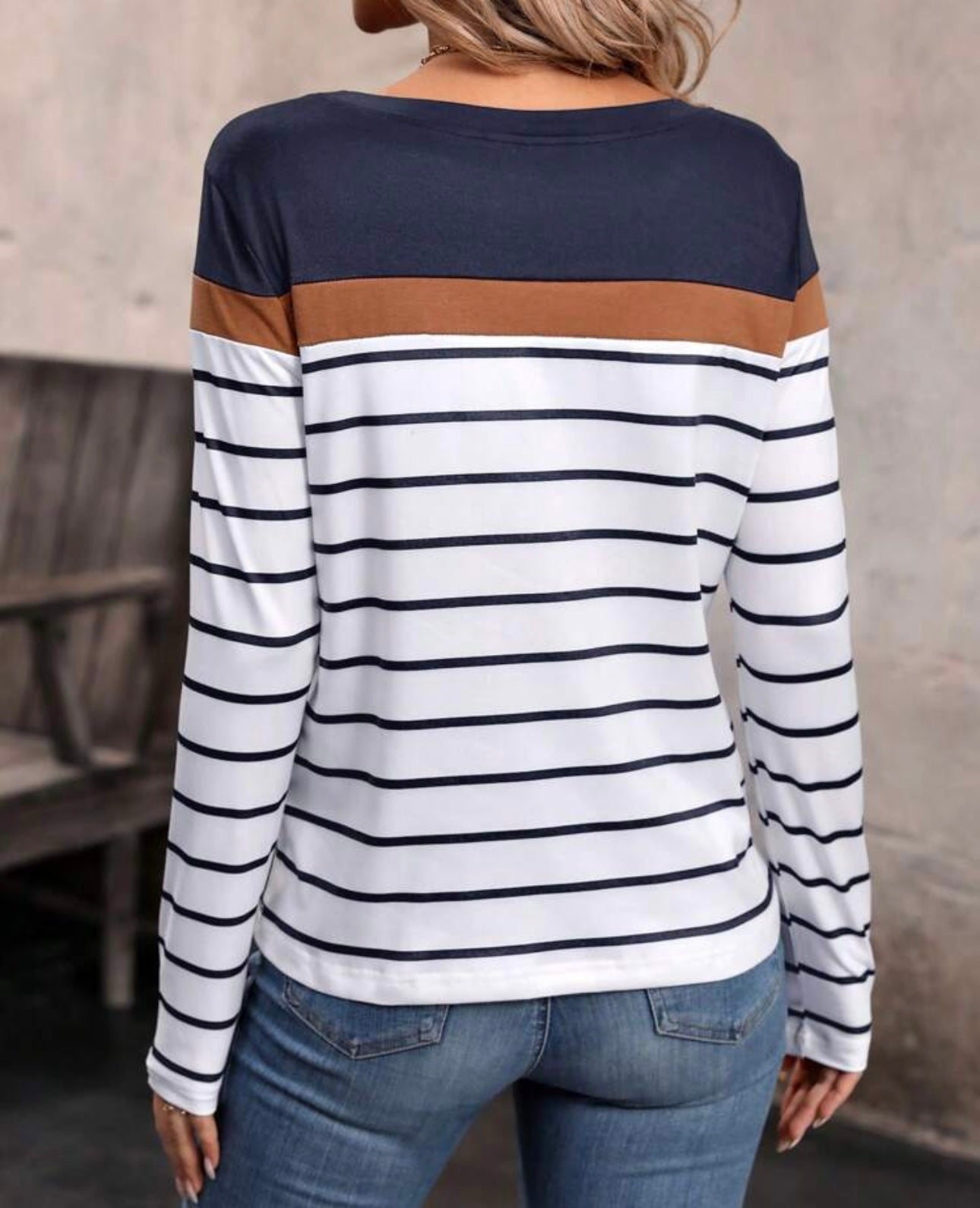 Striped Print Colorblock long sleeve Top