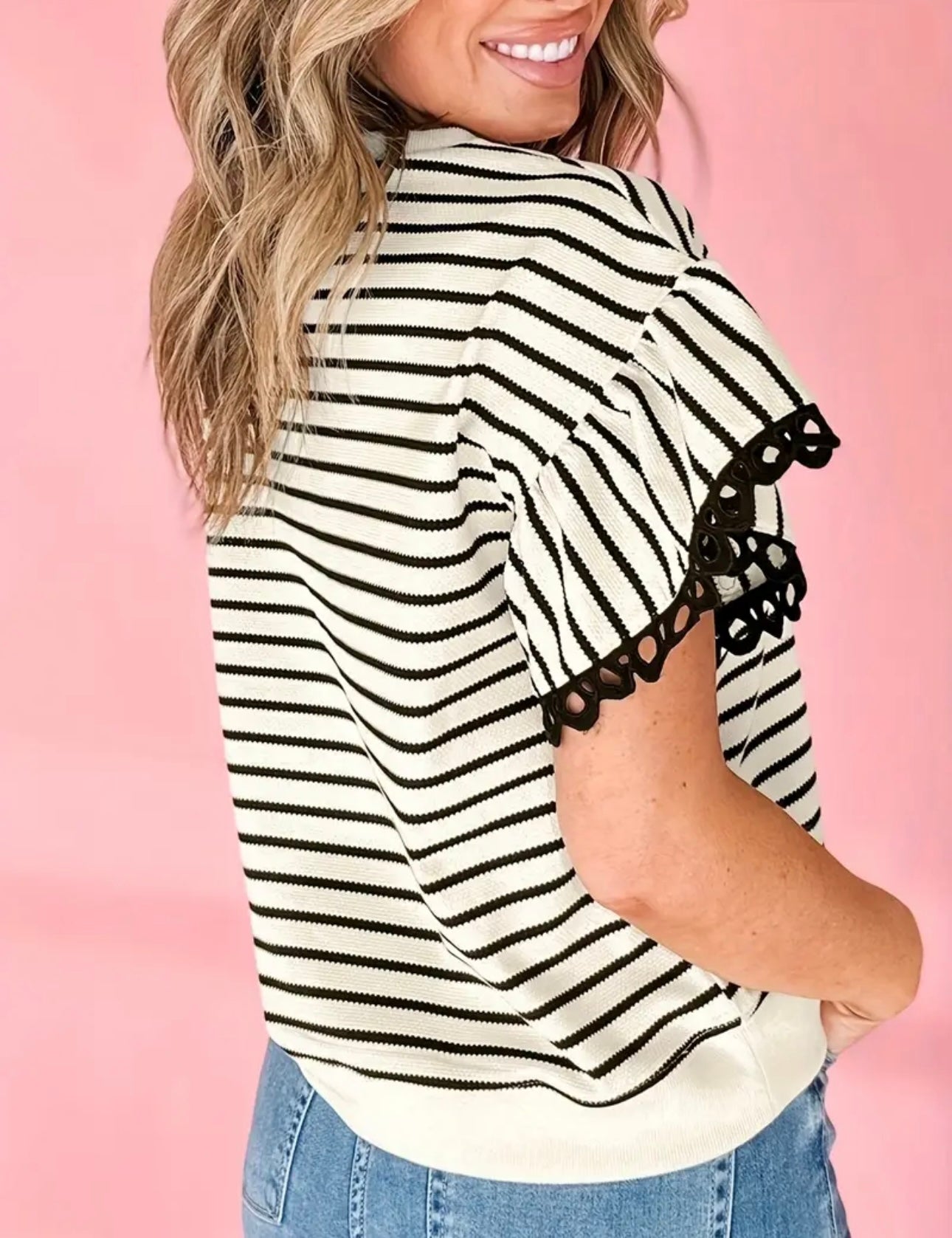 Stylish Women's Blouse - Non-See-Through Lace Trim Top