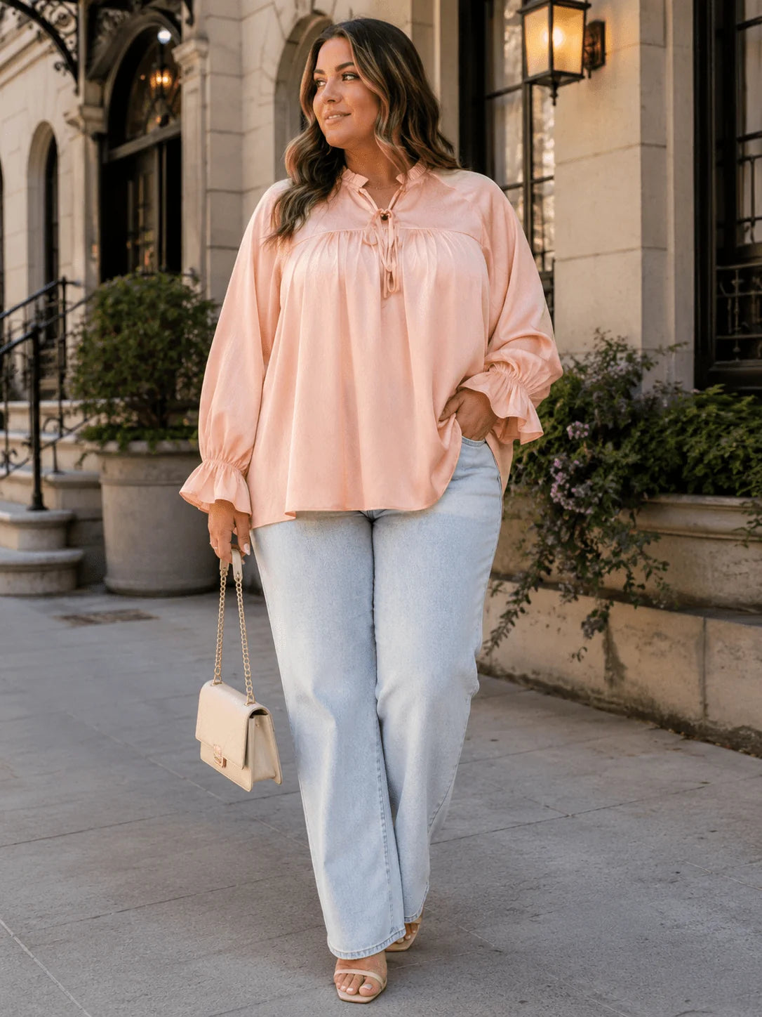 Entro plus size long sleeve v-neck blouse