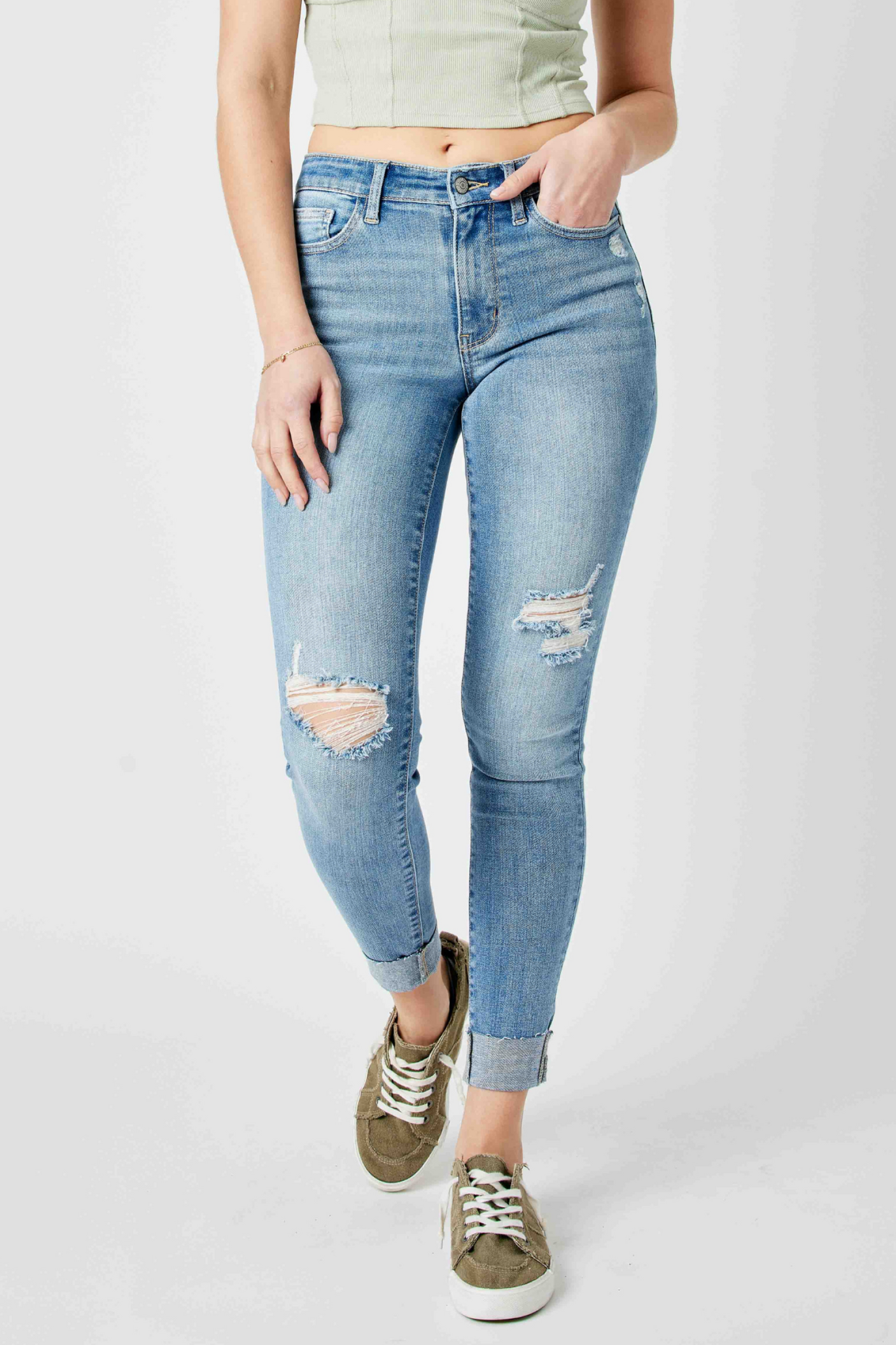 Judy Blue MID RISE DESTROY & CUFF SKINNY Plus size