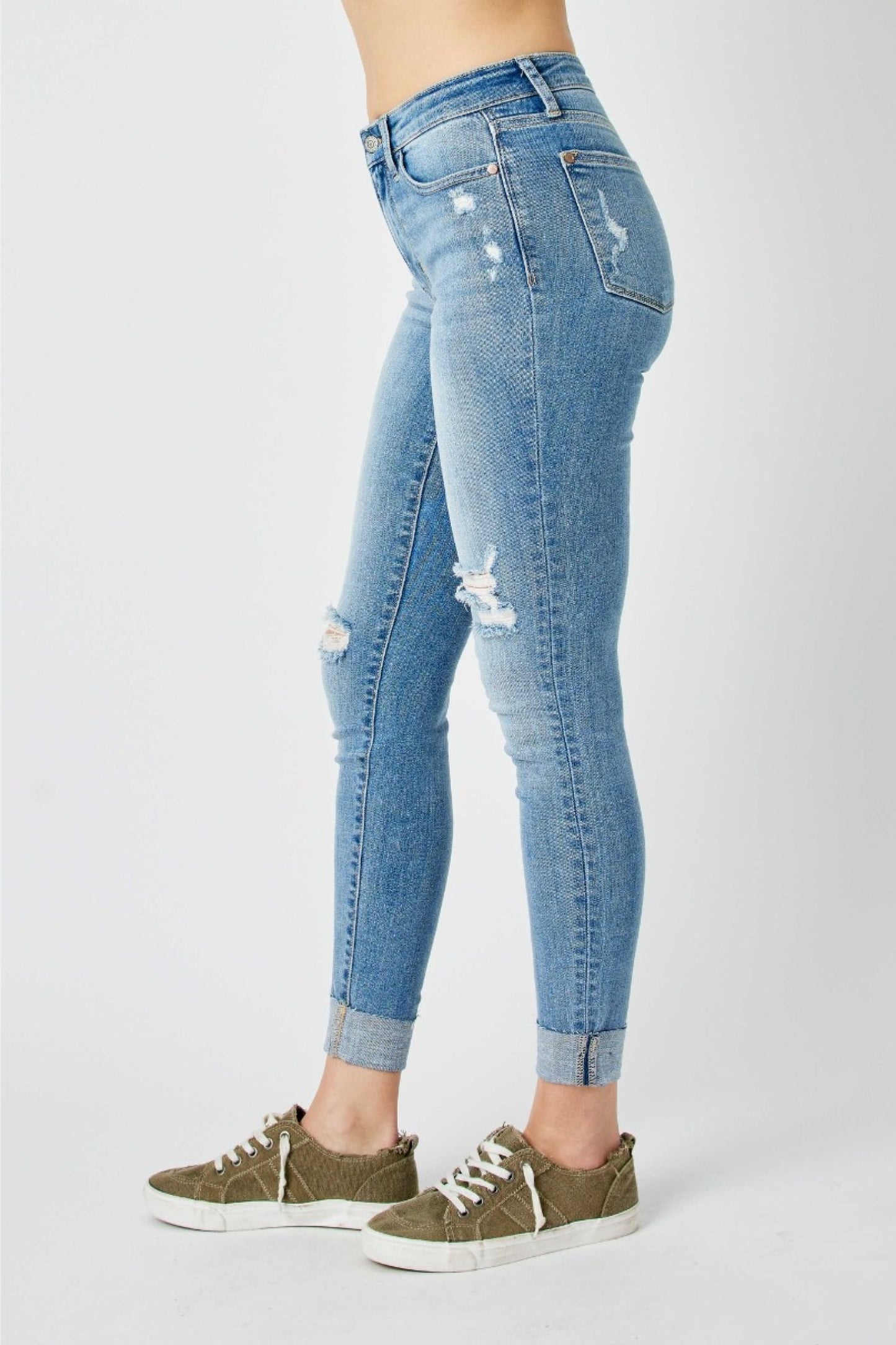 Judy Blue MID RISE DESTROY & CUFF SKINNY Plus size