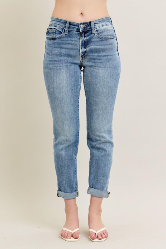 Judy Blue Mid Rise Bleach Wash Boyfriend- Reg & Plus Size