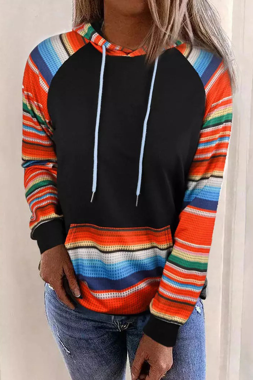 Multicolor Colorful Striped Patchwork Hoodie
