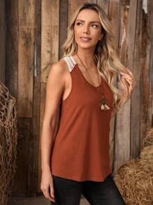 EMERY ROSE Contrast Guipure Lace Back Tank Top