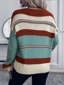 V Neck Striped Pattern Sweater