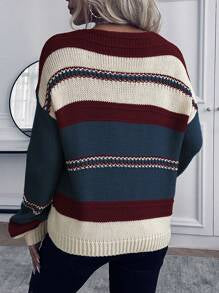 V Neck Striped Pattern Sweater