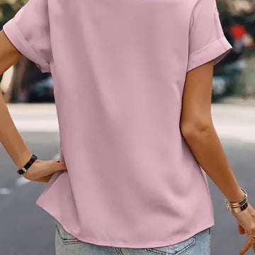 Pleated Patched Crew Neck Shirt
