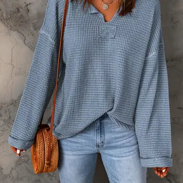 Waffle Knit Loose Long Sleeve Top