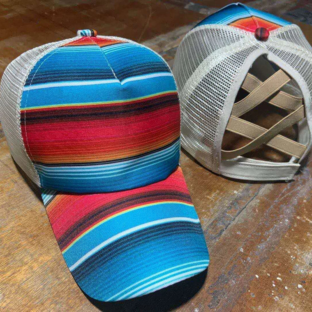 Cotton Printed Crossover Ponytail Mesh Baseball Caps