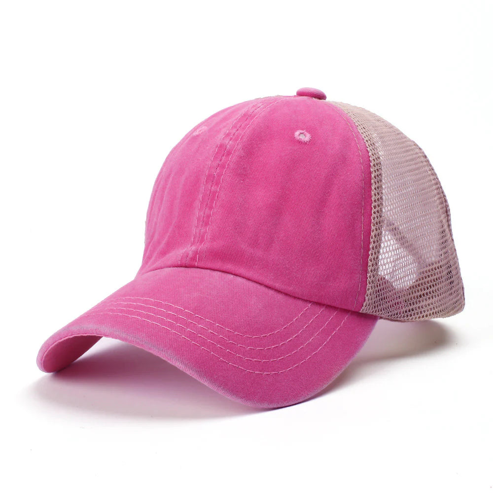 Retro Baseball Cap Washed Cotton Solid Color Mesh Cap