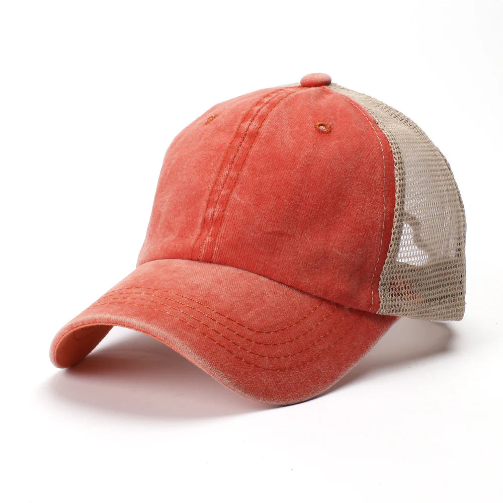 Retro Baseball Cap Washed Cotton Solid Color Mesh Cap