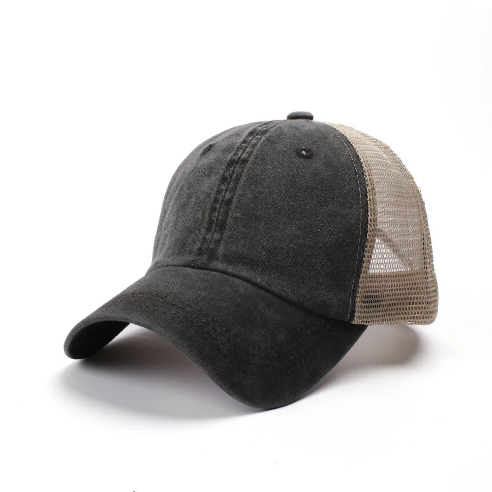 Retro Baseball Cap Washed Cotton Solid Color Mesh Cap