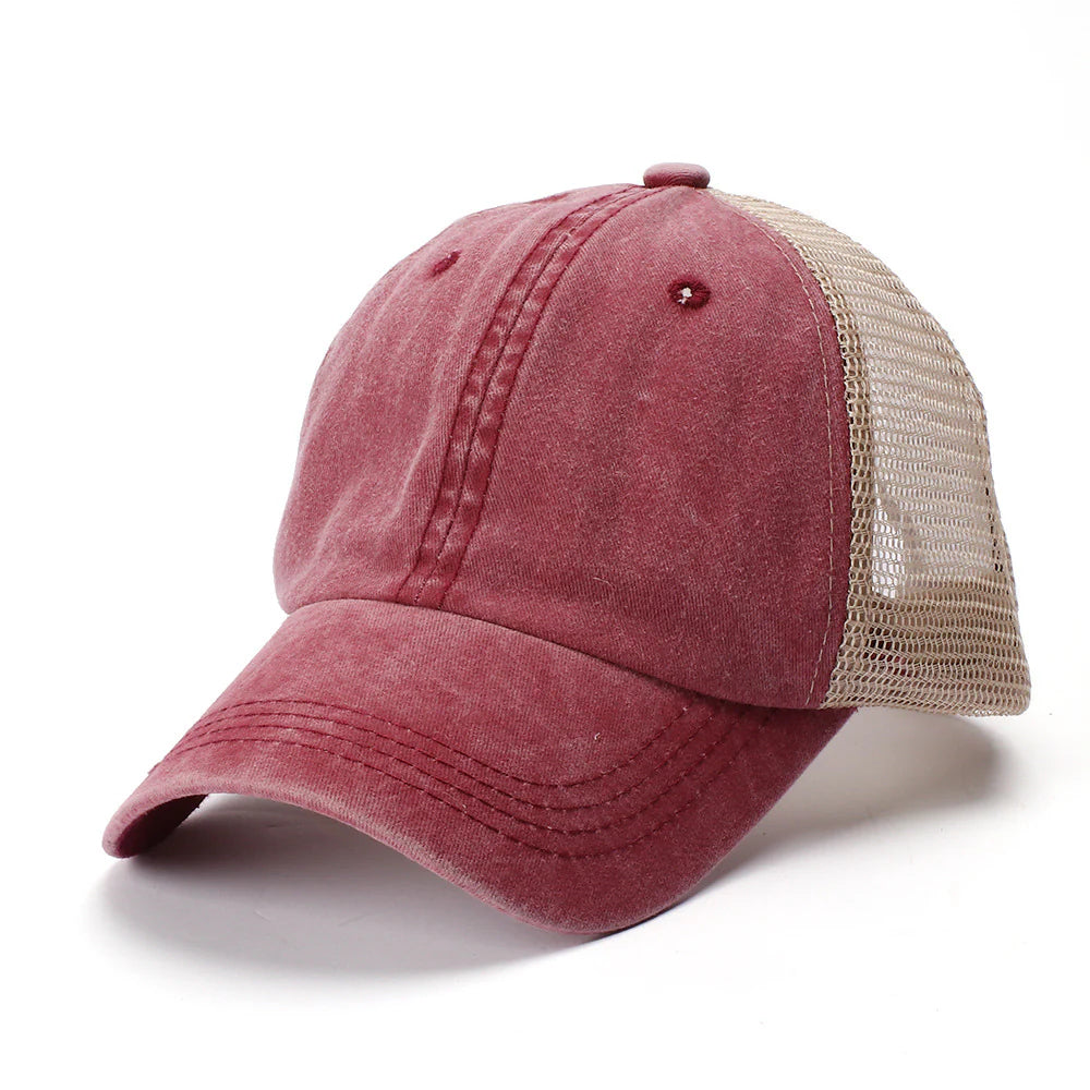 Retro Baseball Cap Washed Cotton Solid Color Mesh Cap