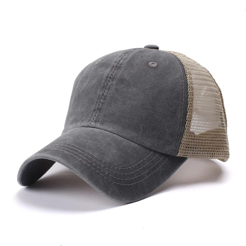 Retro Baseball Cap Washed Cotton Solid Color Mesh Cap