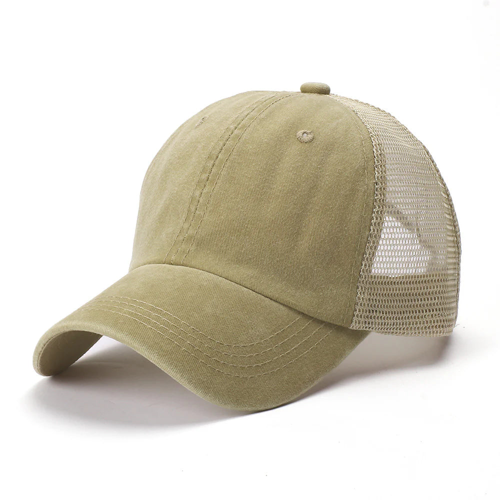 Retro Baseball Cap Washed Cotton Solid Color Mesh Cap