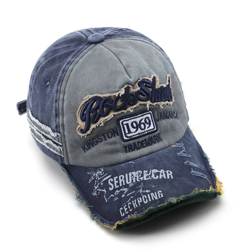 Washed Old Letter Embroidery Ripped Cap
