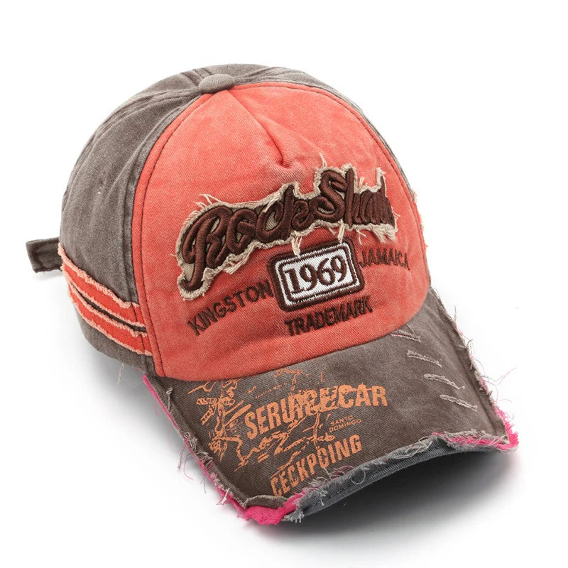 Washed Old Letter Embroidery Ripped Cap