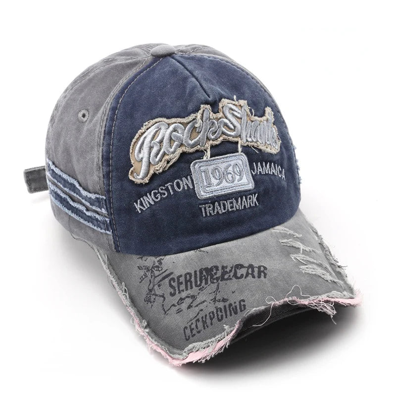 Washed Old Letter Embroidery Ripped Cap
