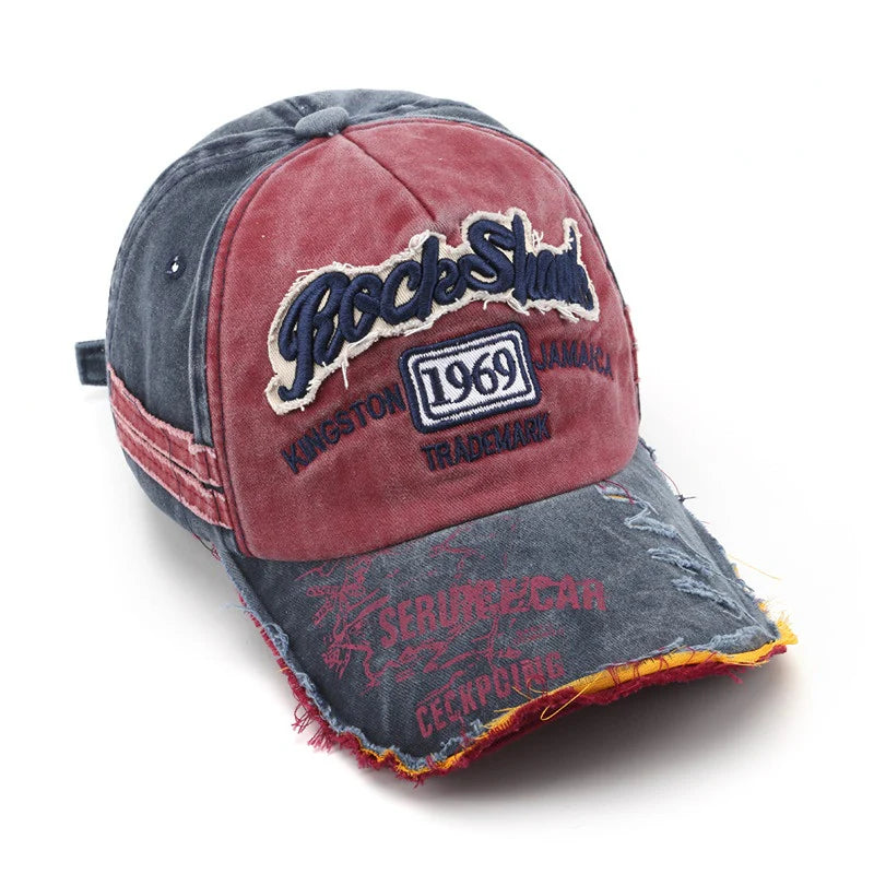 Washed Old Letter Embroidery Ripped Cap