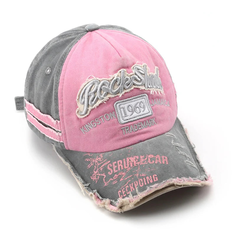 Washed Old Letter Embroidery Ripped Cap