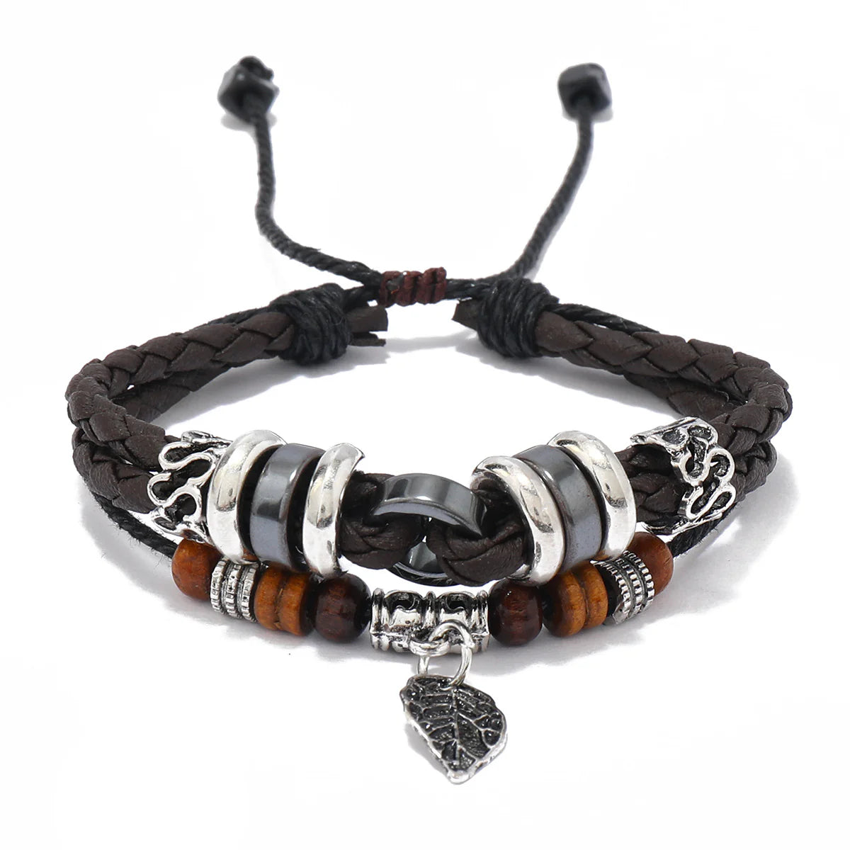 Beaded Multi-layer Woven Leaves Leather Bracelet