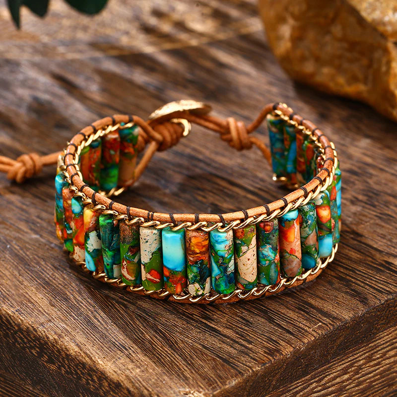 Imperial Stone Cow Leather Rope Hand Woven Ethnic Style Leather Bracelet