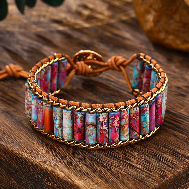 Imperial Stone Cow Leather Rope Hand Woven Ethnic Style Leather Bracelet