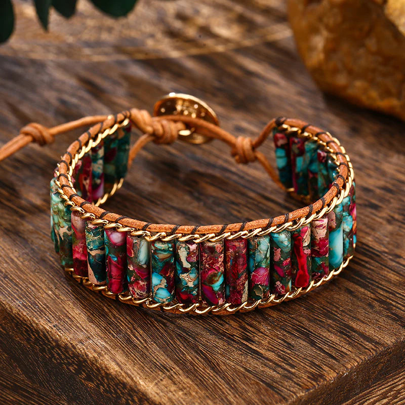 Imperial Stone Cow Leather Rope Hand Woven Ethnic Style Leather Bracelet