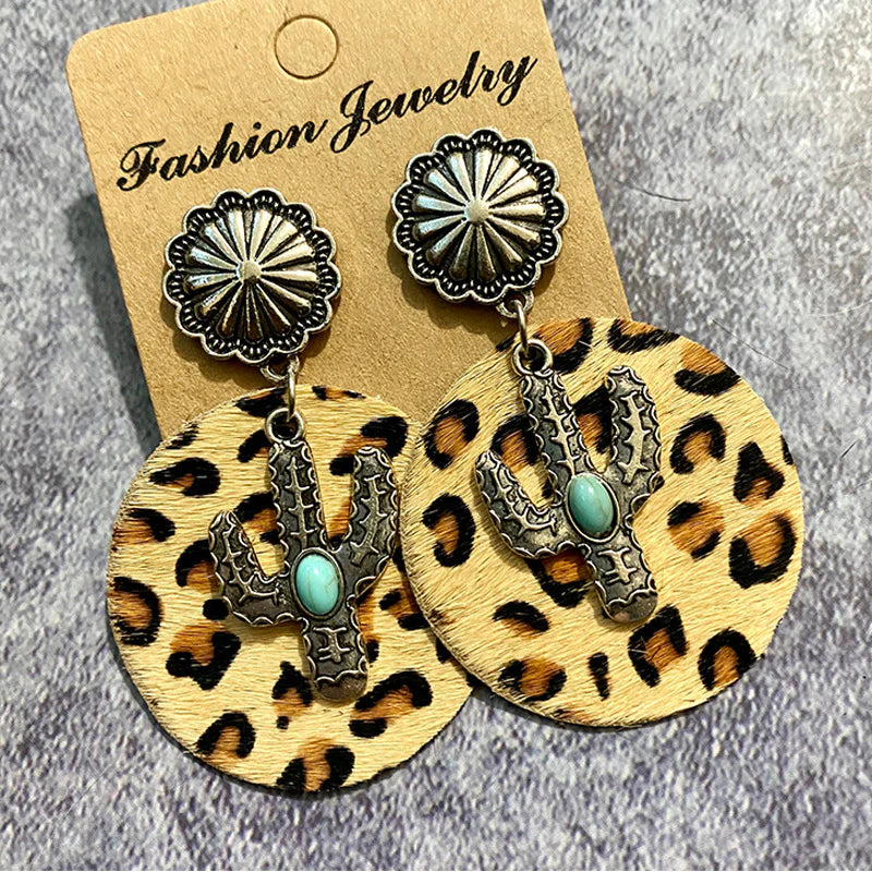 Western Style Cactus Leather Earrings