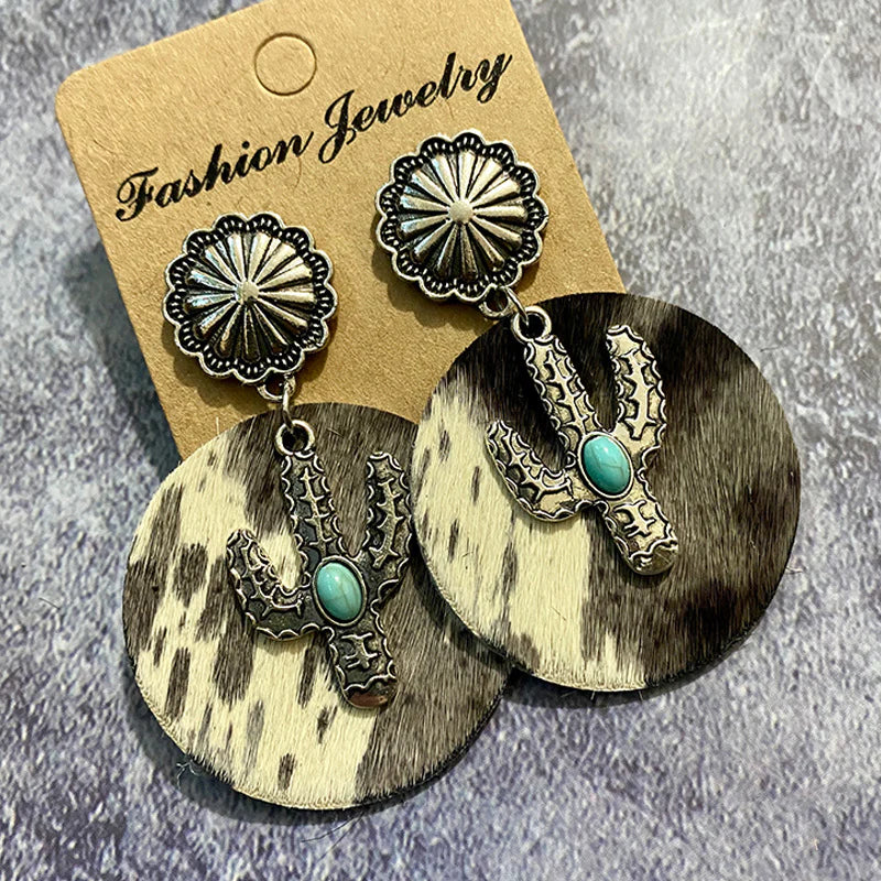 Western Style Cactus Leather Earrings