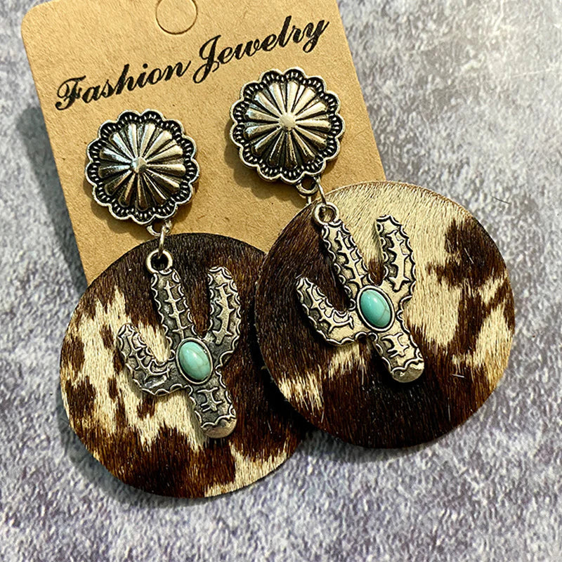 Western Style Cactus Leather Earrings
