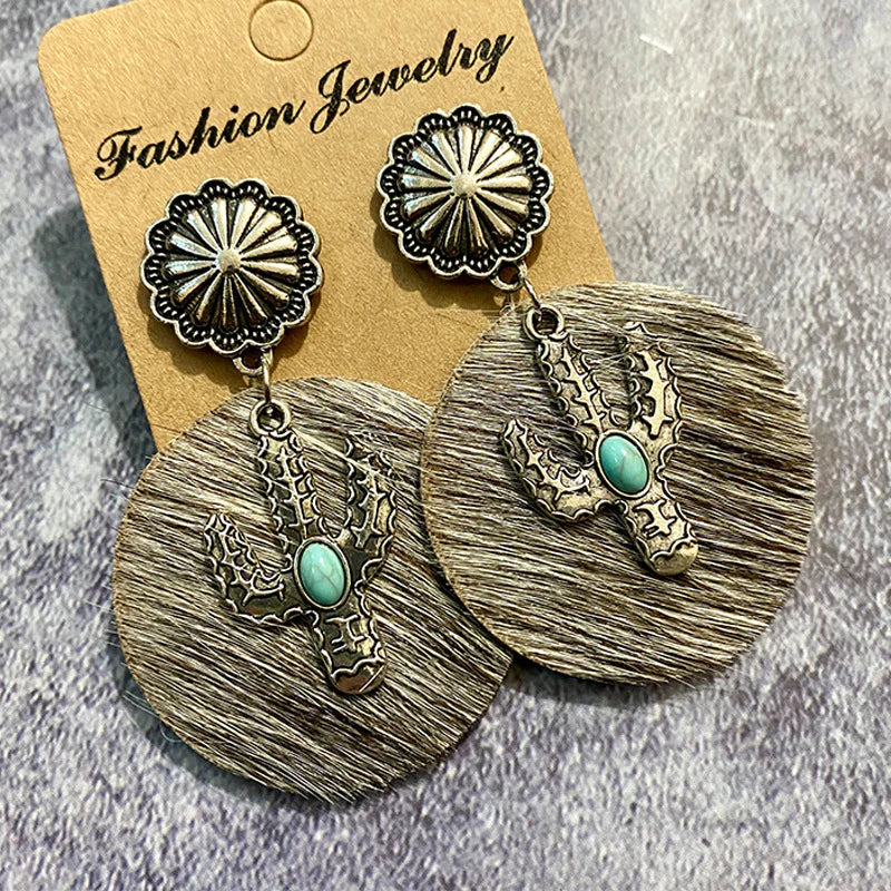 Western Style Cactus Leather Earrings