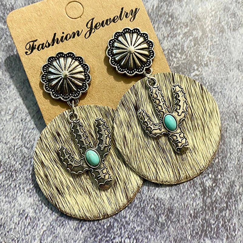 Western Style Cactus Leather Earrings