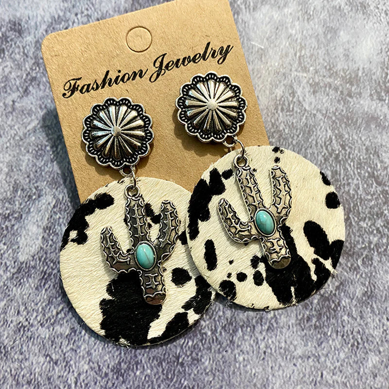 Western Style Cactus Leather Earrings