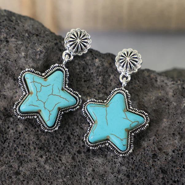 Western Fengda Five-point Star Turquoise Alloy Earrings