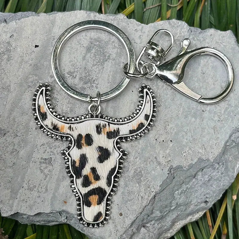 Western Cow Leopard Keychain Vintage Leather
