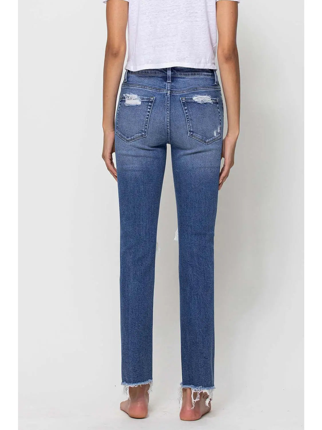Mid Rise Distressed Ankle Slim Straight Jeans