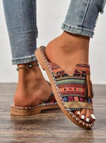 Fringe Decor Ethnic Style Flat Sandals