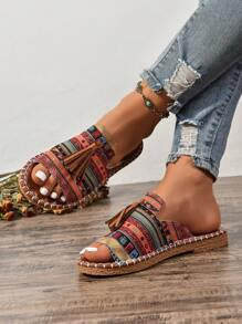 Fringe Decor Ethnic Style Flat Sandals