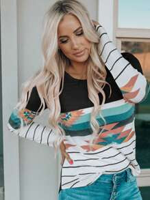 Striped Geometric Printed T-shirt