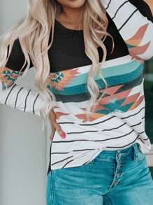 Striped Geometric Printed T-shirt