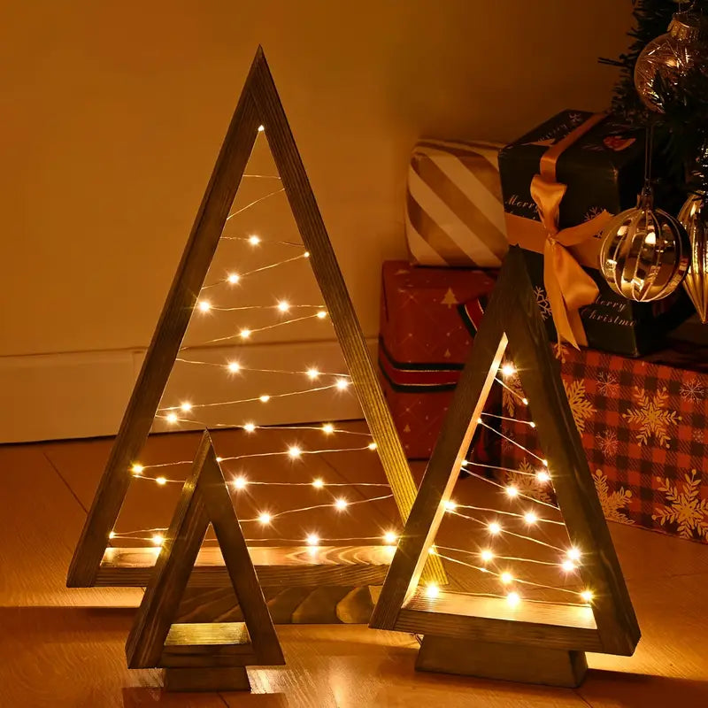 Wooden Christmas Tree with Lights, 2 Pcs