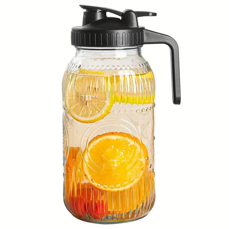 2 Quart Vintage Half Gallon Mason Jar Pitcher - 64 oz Wide Mouth Airtight Glass Jug