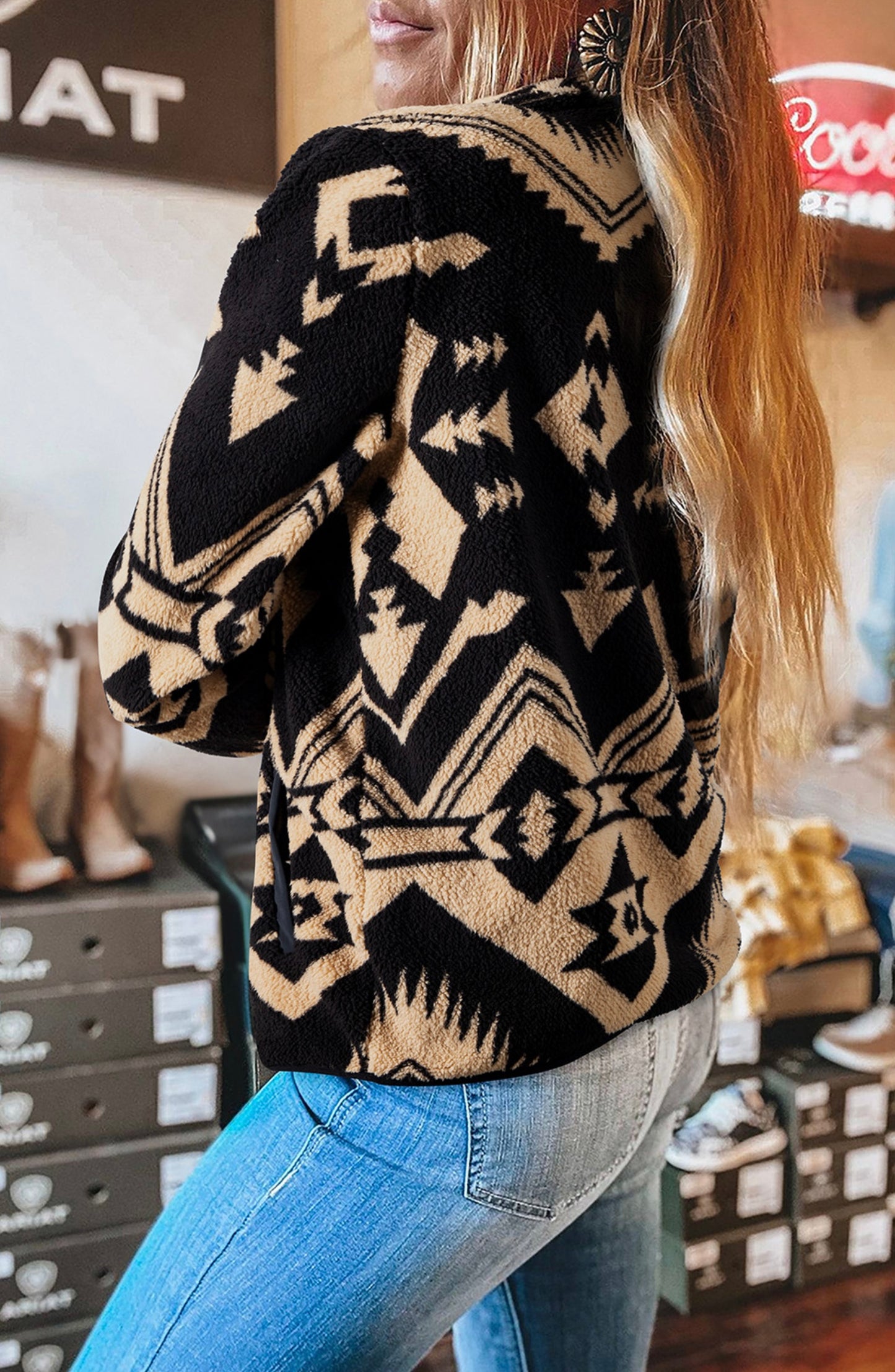 Black Western Aztec Half Zip Plush Sweatshirt Reg & Plus Size